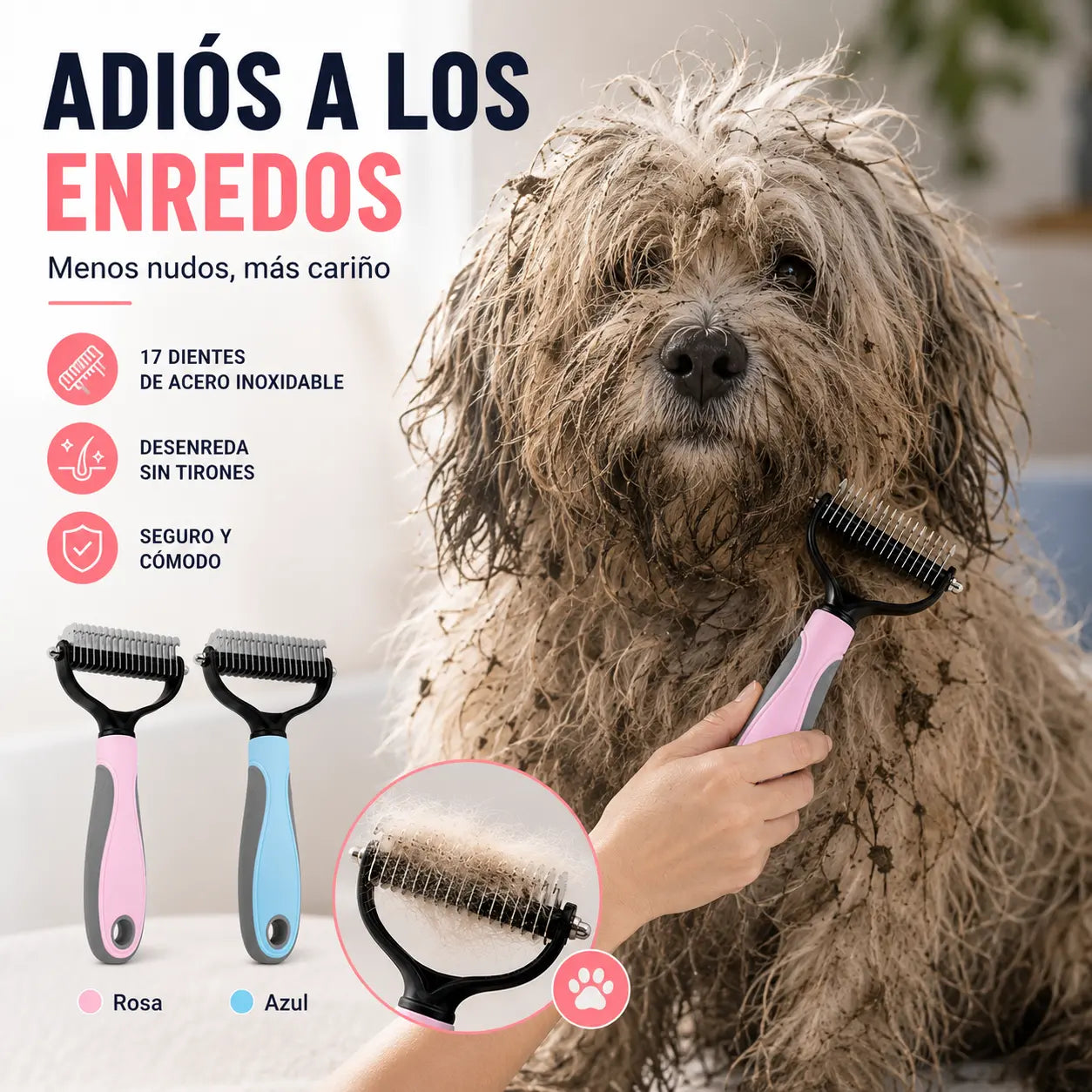 🐶【2 piezas】Cepillo de doble cara para el aseo de mascotas y la eliminación de pelo
