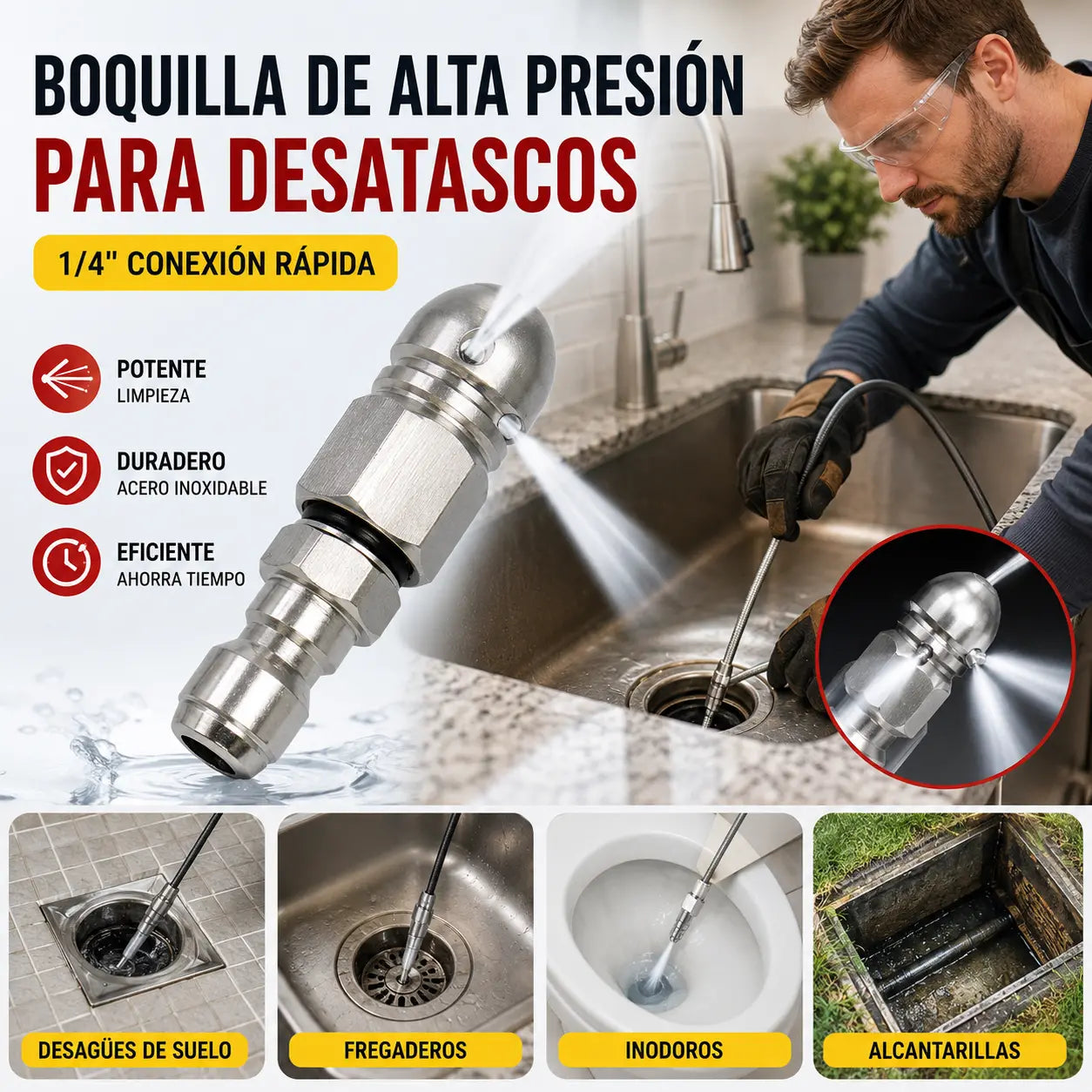 【2 pieza】Boquillas de alta presión para el lavado y la limpieza de tuberías, acoplamientos de conexión rápida para máquinas de lavado de coches/tuberías de agua.