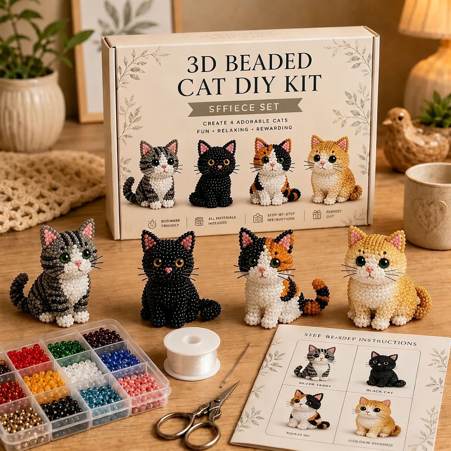 🏆Oferta por tiempo limitado🧵✨ Kit de manualidades que incluye pequeños animales 3D y cuentas