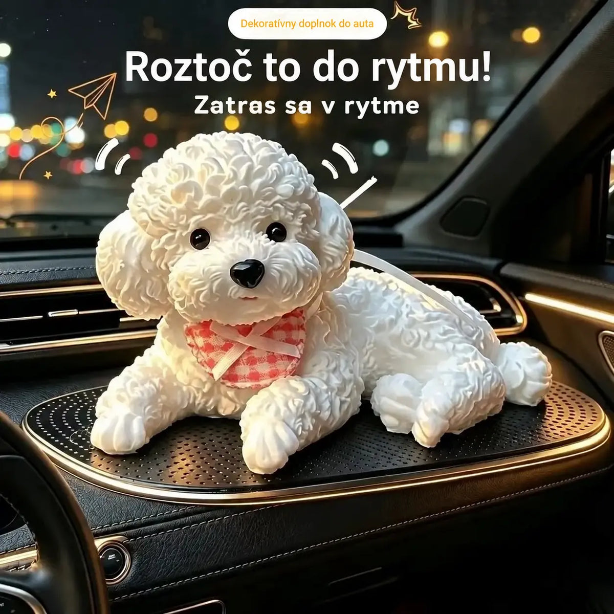 🐩✨ Ozdoba pudlíka na palubnú dosku auta – realistické detaily, 2 farby, ideálny spoločník na každú cestu.