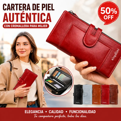Cartera larga de alta gama para mujer con doble cremallera, diseño multicompartimento, gran capacidad, estilo versátil y sofisticado.