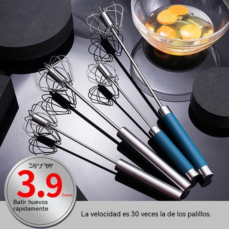 🎁2 artículos 24€--Batidor de huevos semiautomático de acero inoxidable