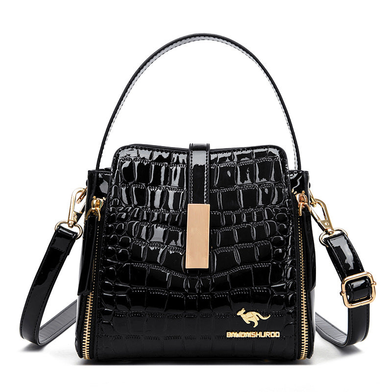 👜 ¡TIEMPO LIMITADO: 50% DE DESCUENTO! ✨ Bolso de mano brillante para mujer con estampado de cocodrilo: estructurado, detalles dorados, espacioso y elegante 💼