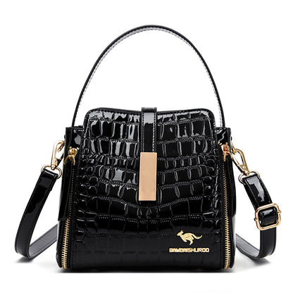 👜 ¡TIEMPO LIMITADO: 50% DE DESCUENTO! ✨ Bolso de mano brillante para mujer con estampado de cocodrilo: estructurado, detalles dorados, espacioso y elegante 💼