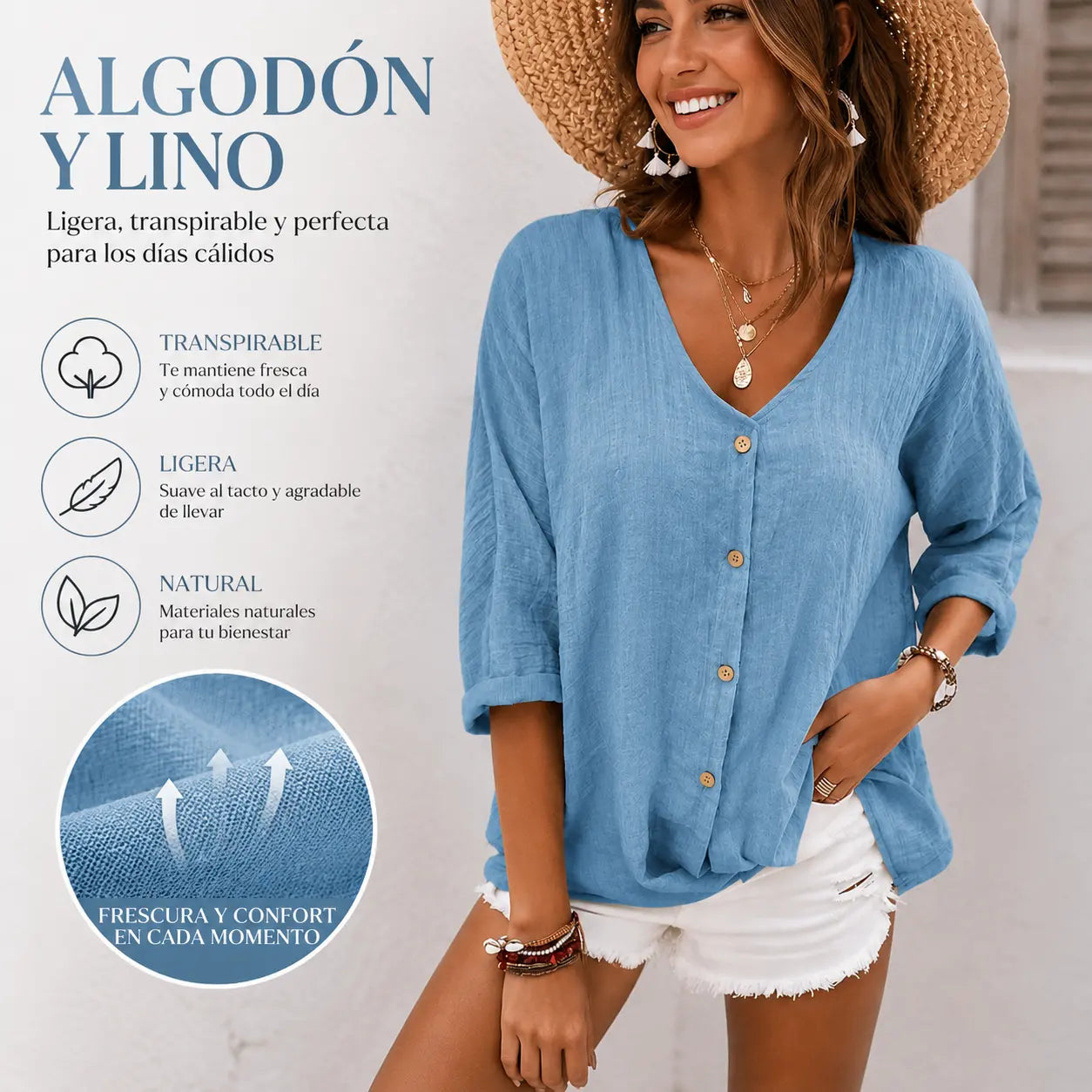 50%OFF🔥【S-5XL】Camisa casual suelta con cuello en V para mujer
