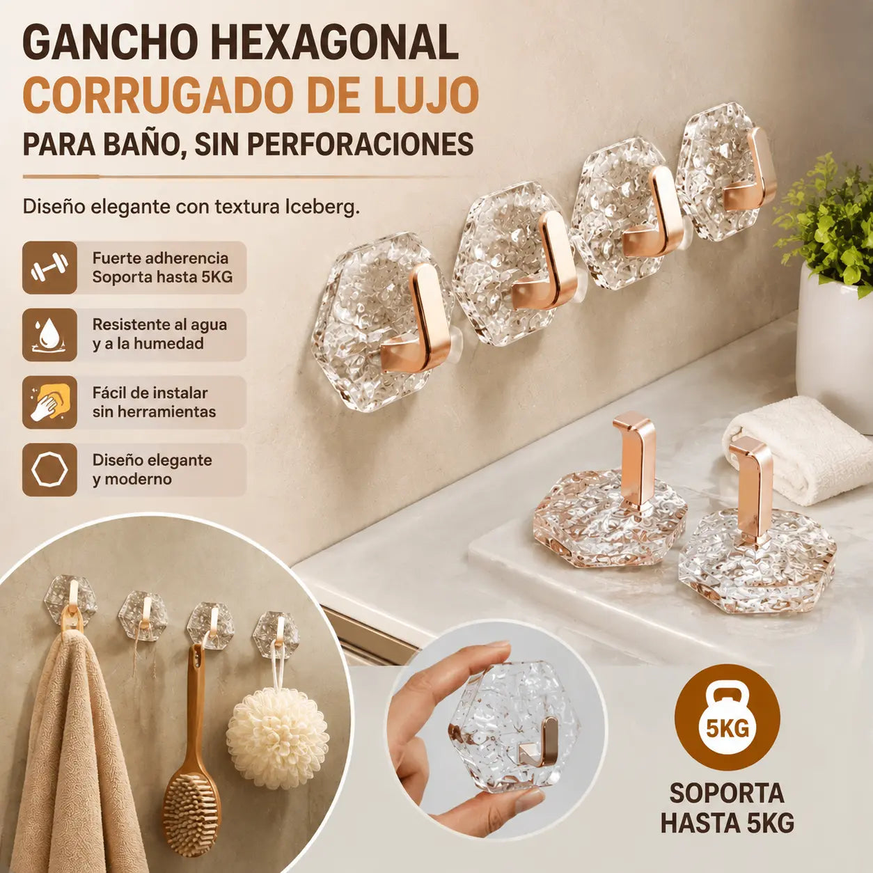 🔥10 piezas 25€🔥 ¡ÚLTIMO DÍA! 50% DE DESCUENTO 🔥 🪝 Ganchos Adhesivos Hexagonales Premium – ¡Ordena tu hogar sin taladrar!