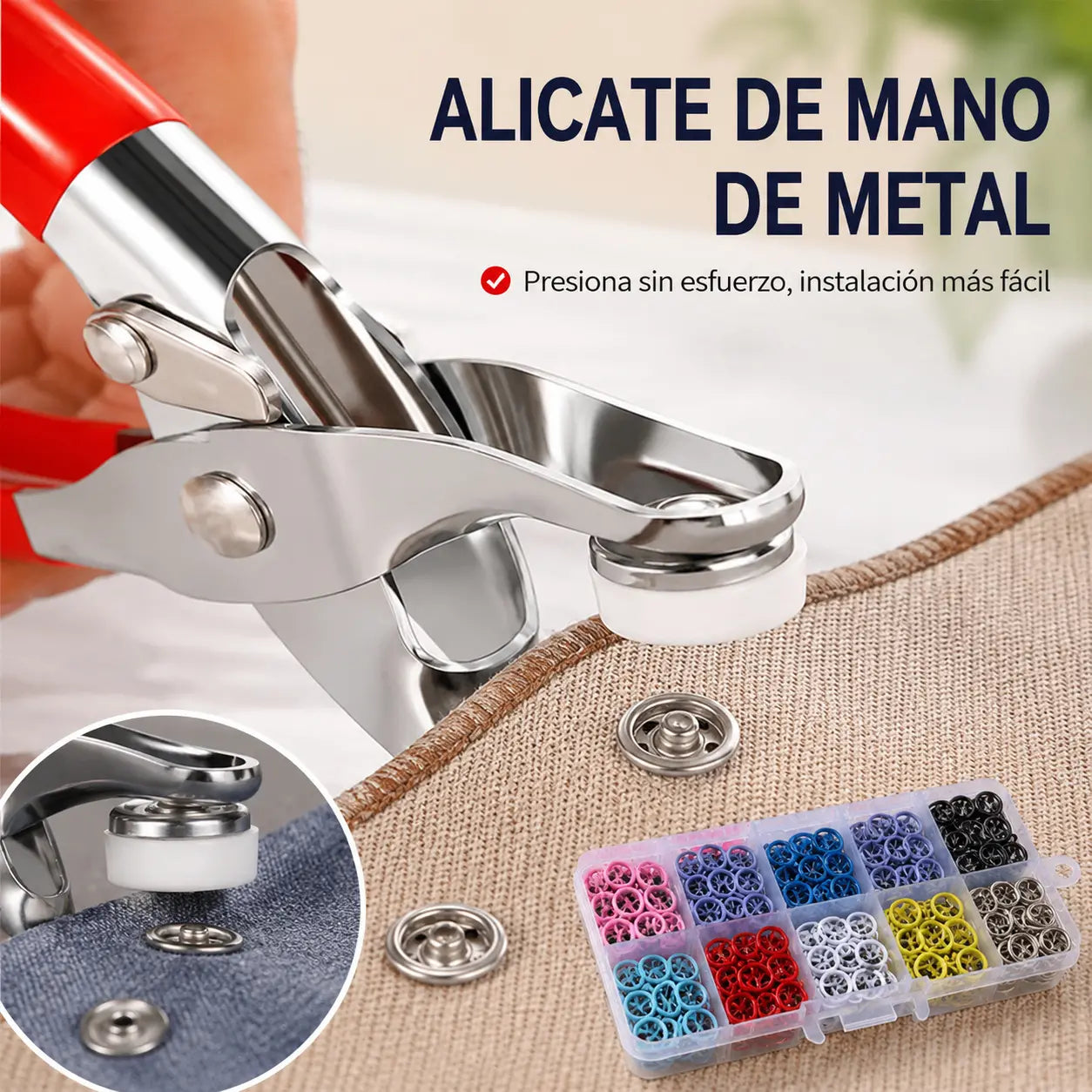 【100 pares de botones + alicates】Nuevo kit de instalación de botones sin costuras multifuncional