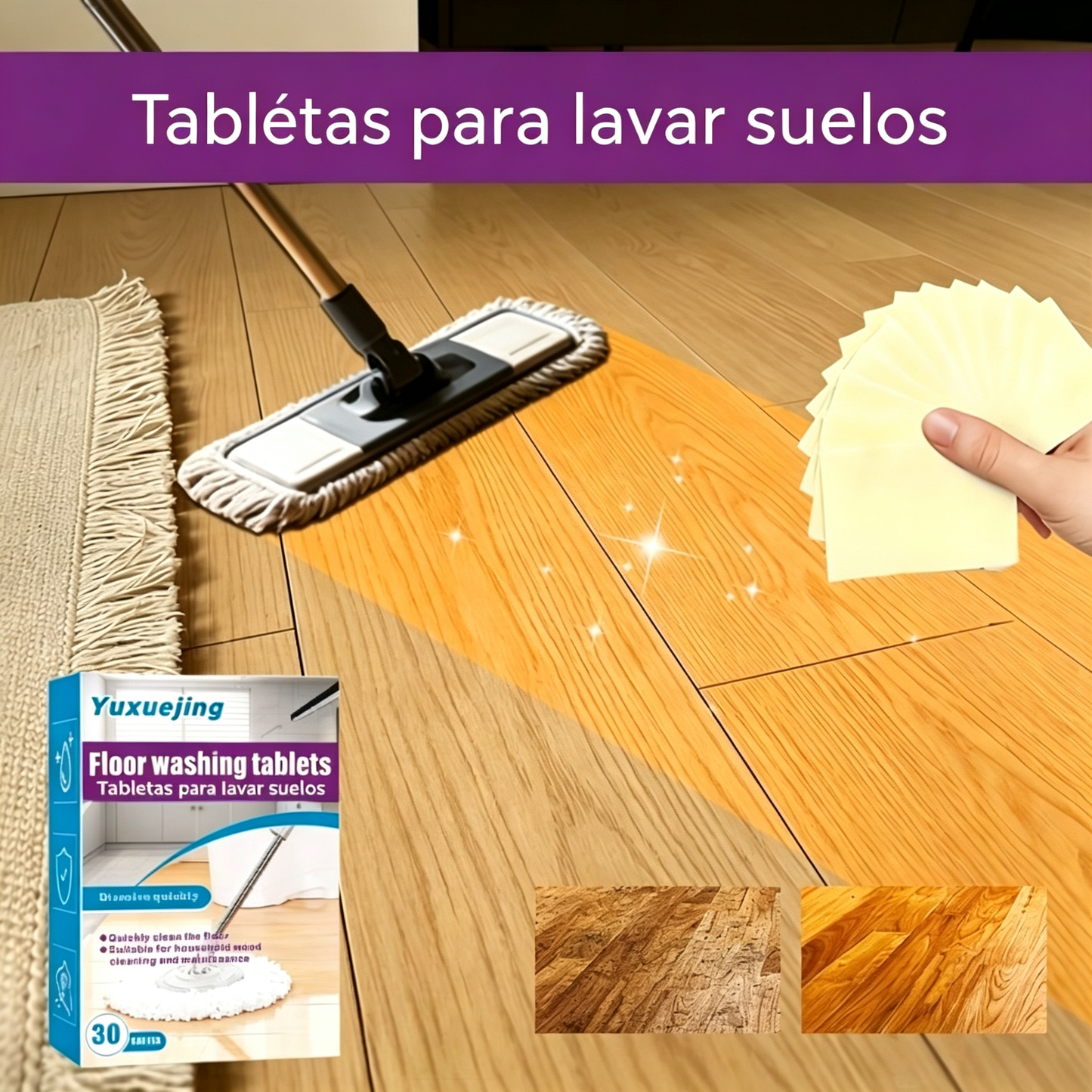 3 cajas (90 comprimidos) por solo 25 euros🧹 Toallitas limpiadoras para suelos de 90 usos: eliminación eficaz de manchas, aroma fresco 🌿