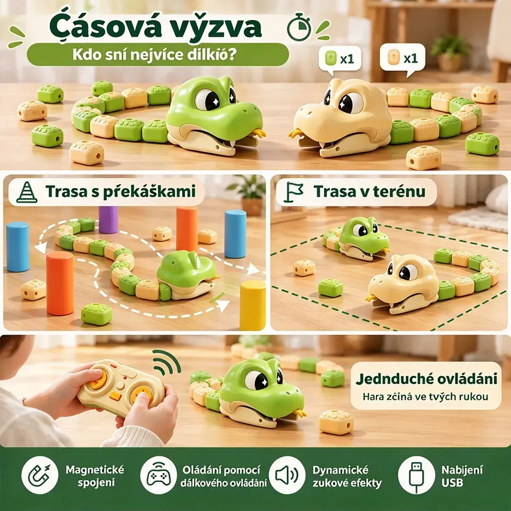 🐍🚗Vzdělávací elektrická magnetická hračka s hadem na dálkové ovládání pro děti