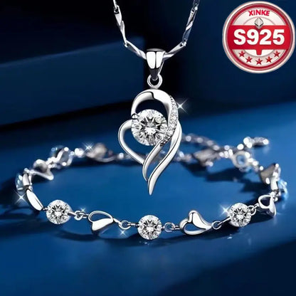 🥰【1 juego：Pulsera + collar】✨Conjunto de pulsera y collar de plata de ley 925 Corazón del Océano