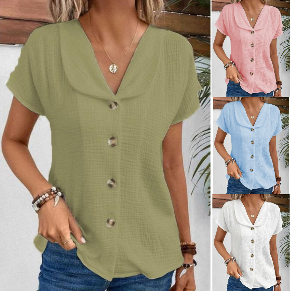 ❣️【S-2XL】 2026 verano nueva camiseta cárdigan de manga corta con botones de color sólido