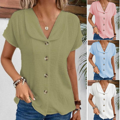 ❣️【S-2XL】 2026 verano nueva camiseta cárdigan de manga corta con botones de color sólido