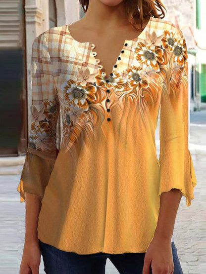 🎉🎁【S-5XL】 2026 nueva camiseta estampada delgada con cuello en V para mujer