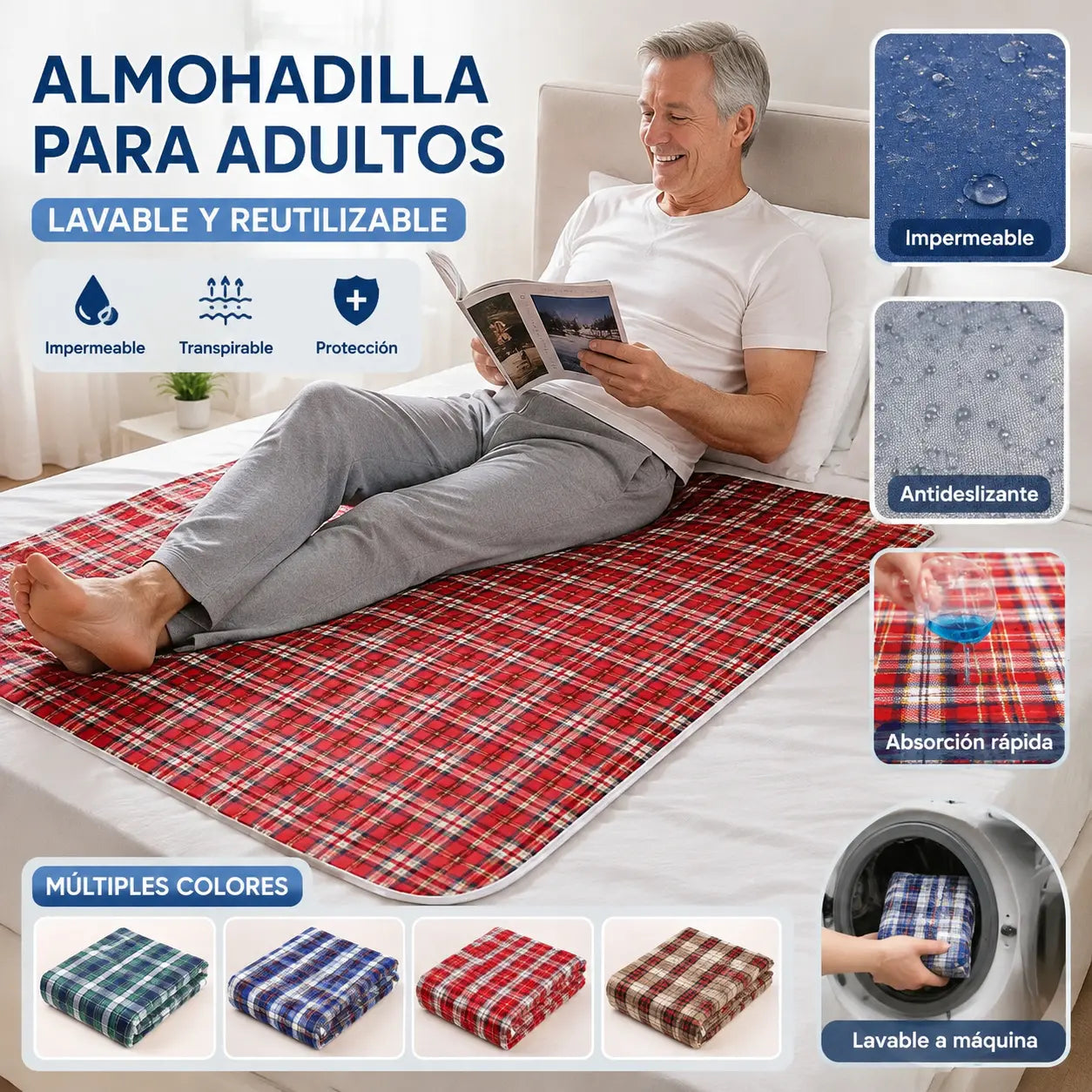 Almohadilla lavable y transpirable para el cuidado de pañales para adultos