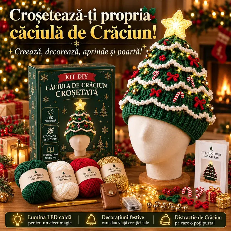 🧵🎄Oblíbená sada na háčkování vánočního stromečku a čepice