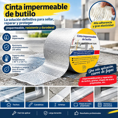 ✨【1 mm de espesor, 5 cm x 5 m】Solo 26 euros🛡️ 💧Reparación de bajantes de techo con cinta de sellado impermeable de papel de aluminio.