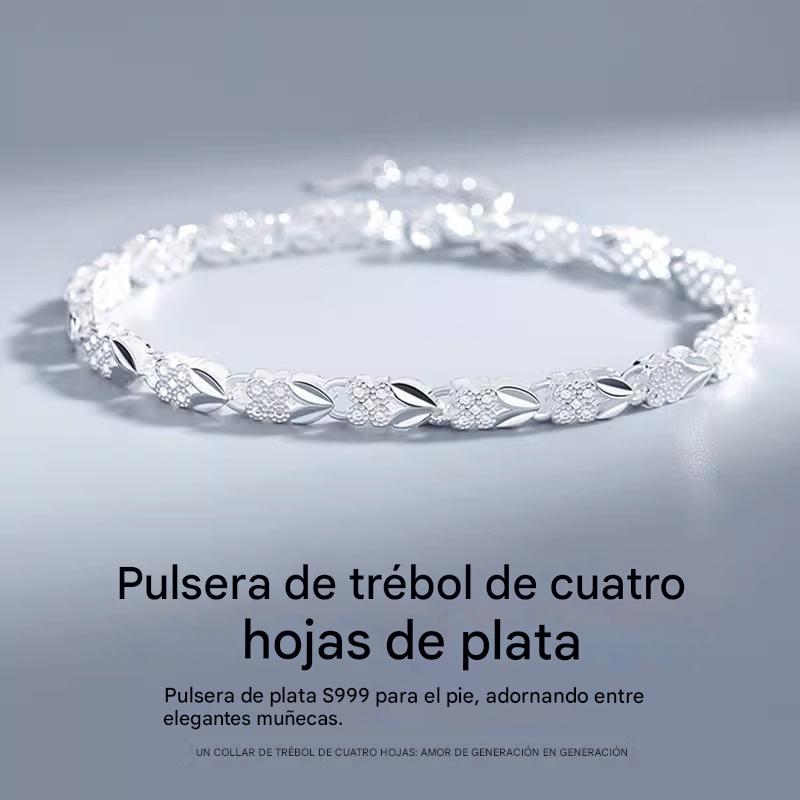 😀👉【Compre 1 y obtenga 1 gratis】💖🍀Love New Fashion Pulsera de plata 925 con un trébol de cuatro hojas para mujer