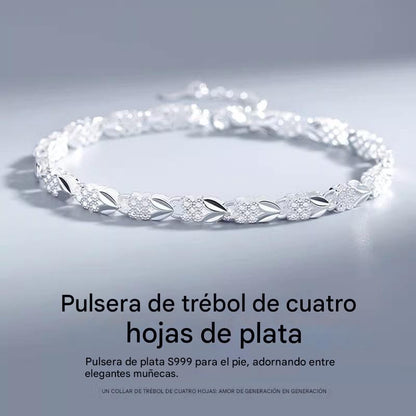 😀👉【Compre 1 y obtenga 1 gratis】💖🍀Love New Fashion Pulsera de plata 925 con un trébol de cuatro hojas para mujer