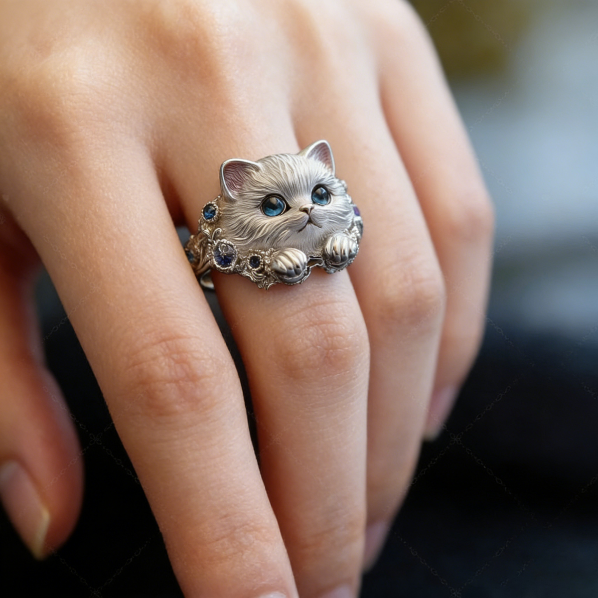 🎁😍🎁😍 2 artículos por 23 euros: sencillo y elegante anillo de gatito de plata 925 con diamantes.