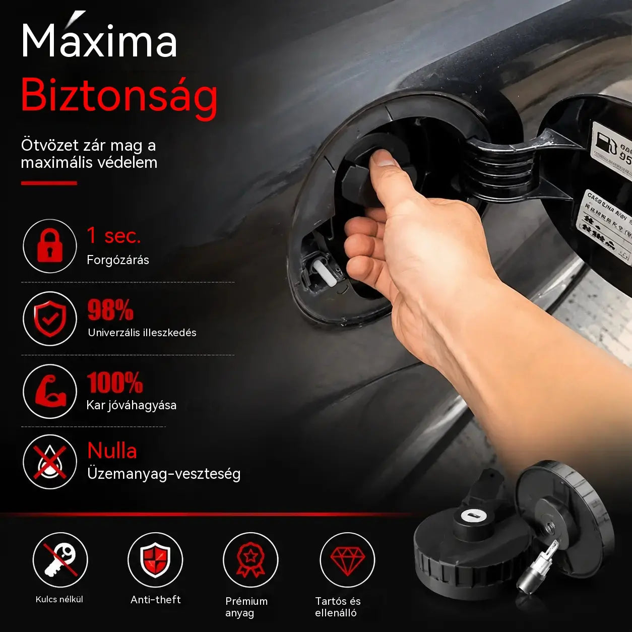 🚗🔒Magas teherbírású, zárható (kulcsos) üzemanyagtartály-sapka