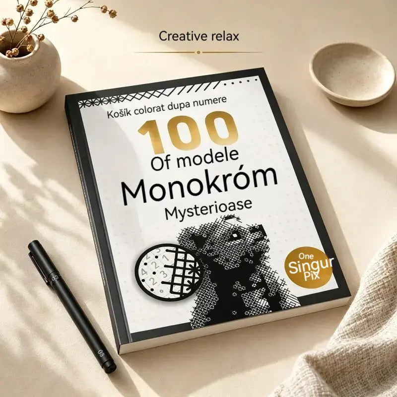 🎨🔢 Vyfarbovačka podľa čísel – 100 monochromatických záhad vo vysokom rozlíšení 🖤📘