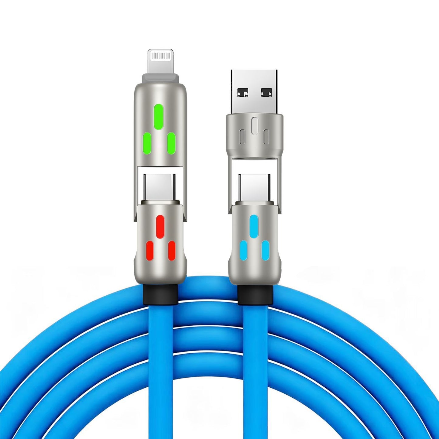 🔥 【2 unidades por 26 euros】 🔥 (2 metros de largo) Cable 4 en 1 PD 240 W – Carga rápida USB‑C, Lightning y USB‑A, aluminio y silicona, sincronización de datos ⚡📱
