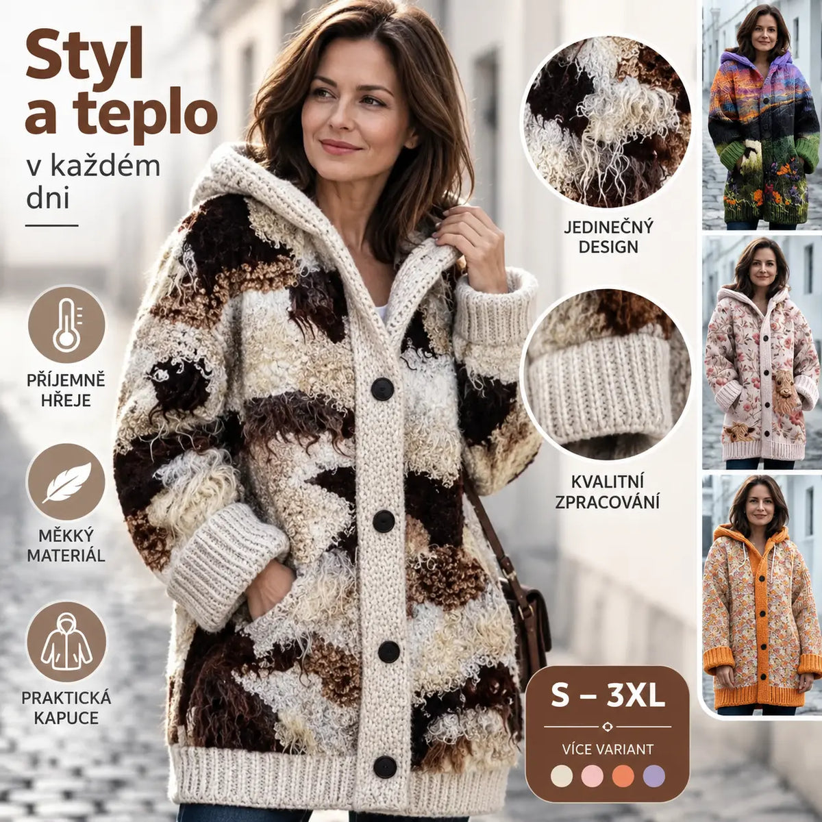✨✨ Poslední den – sleva 50 %【S–6XL】✨ Elegantní dámská zimní zateplená bunda s kapucí a potiskem