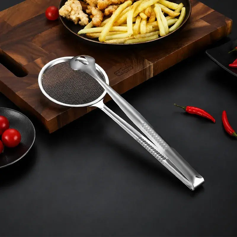 【Kupi 1, dobi 1 gratis】🍤 Kopča za cjedilo za ulje od nehrđajućeg čelika 2 u 1 | Kopča i cjedilo u jednom · Neophodan kuhinjski gadget 🥢