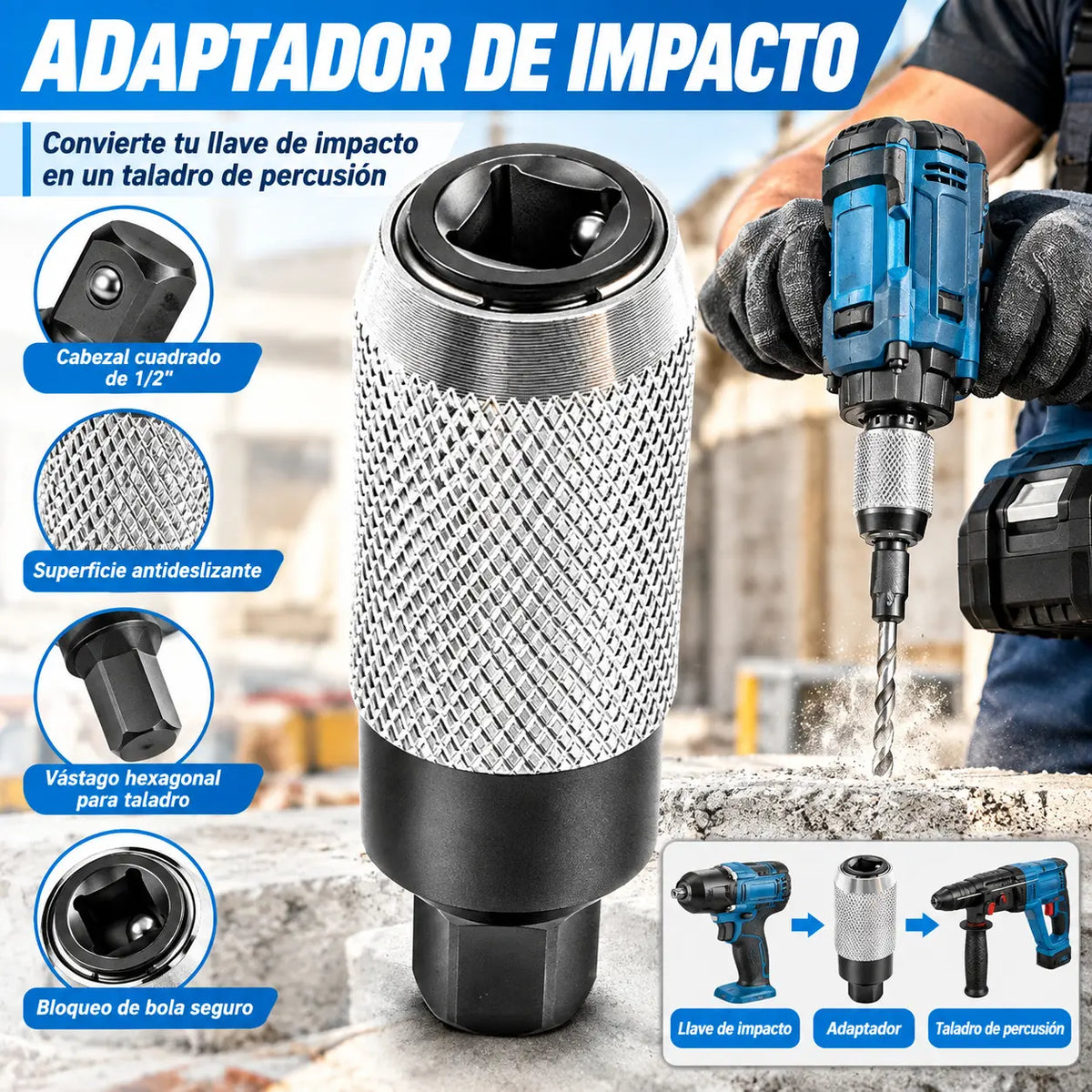 Adaptador de conversión de llave eléctrica a martillo