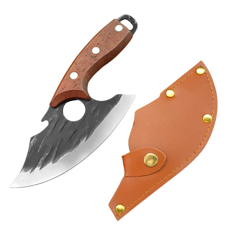 Mini cuchillo de carnicero forjado a mano con funda.
