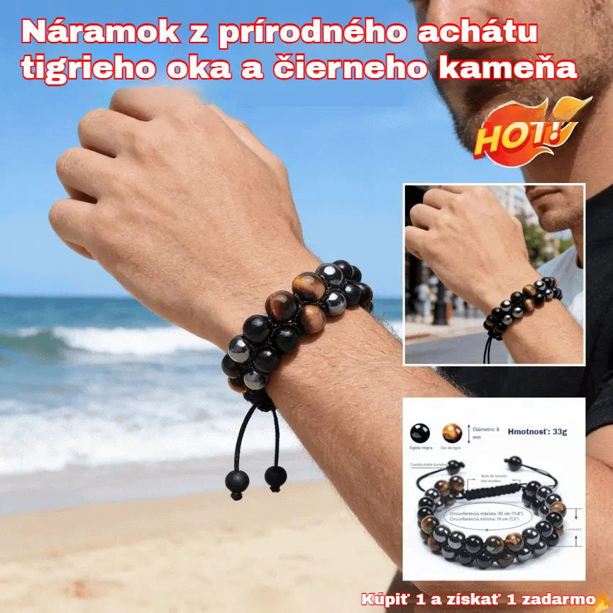 30% ZĽAVA🔥Náramok s trojitou ochranou: pravý achát z tigrieho oka a čierny žlčový kameň. Perfektný darček.