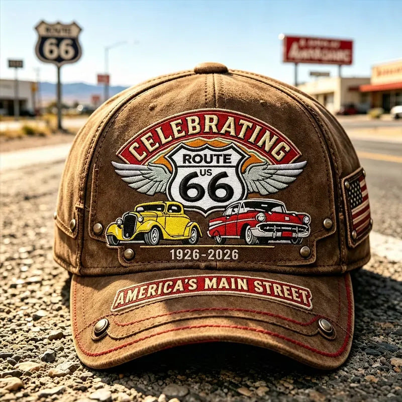 Podesiva retro Route 66 bejzbolska kapa savršen je izbor za ljubitelje biciklizma.