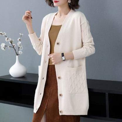 ✨🎀【S–4XL】Nuevo cárdigan de punto para mujer (tallas grandes) – Corte holgado, grueso y cómodo
