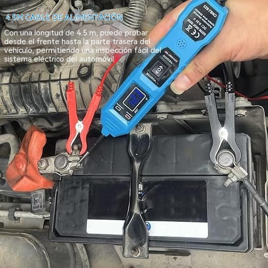 Probador de circuitos automotrices multifuncional: sencillo, seguro y eficiente. Puede detectar cortocircuitos, voltaje y polaridad en cuestión de segundos.