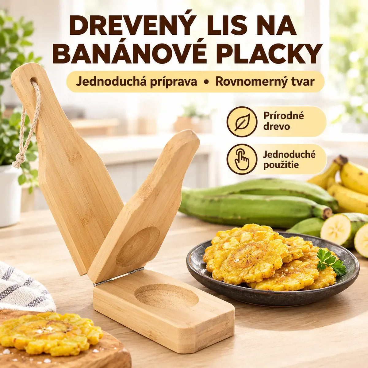 🍌 Dřevěný lis 2 v 1 na tostones a plantainy