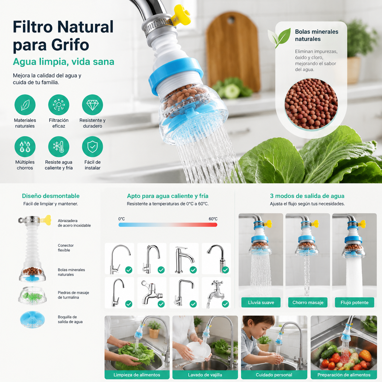 (5 por 23 €, desde 4 € cada una)🔥 Superventas — Potenciador y unidad de filtración para grifo