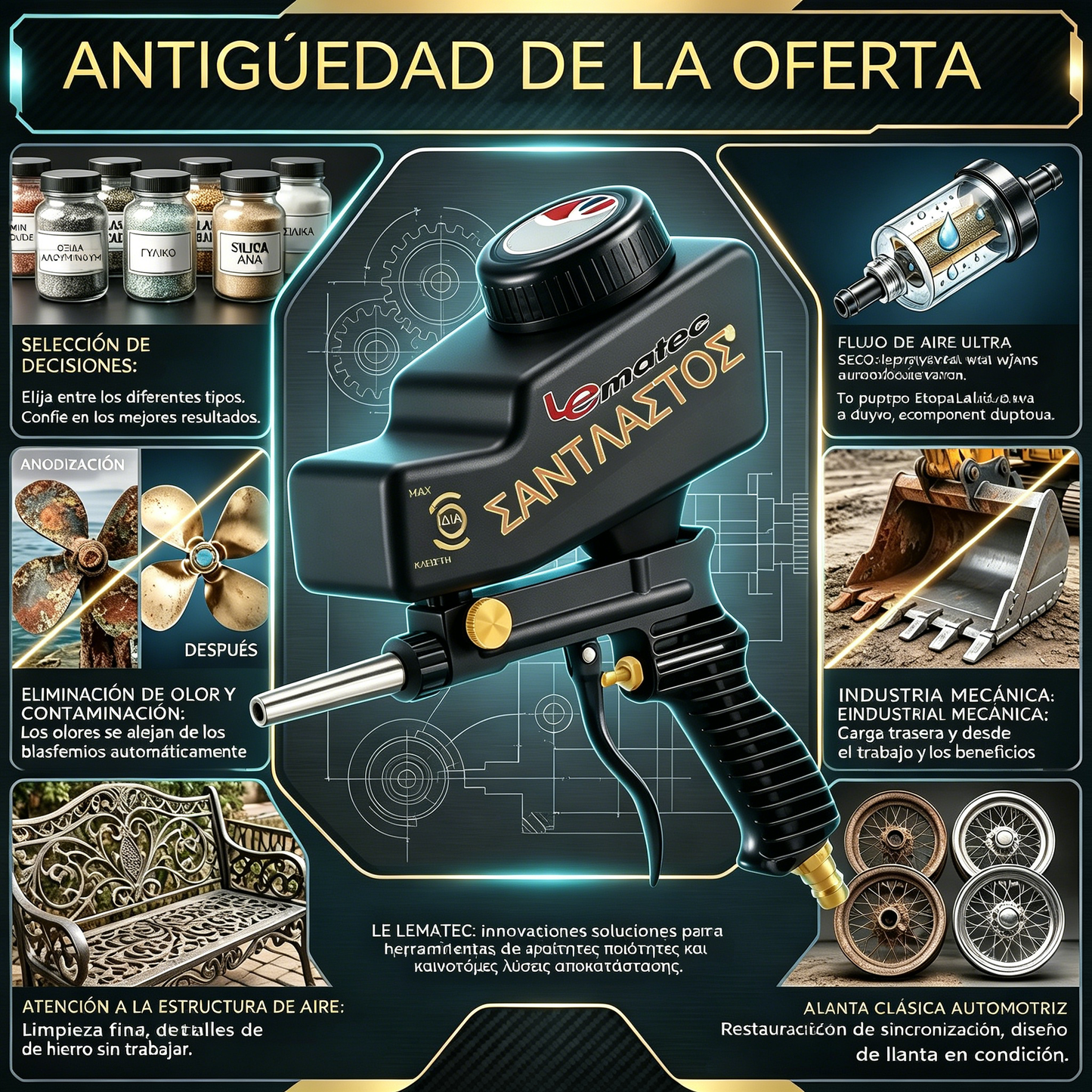 🔫✨ Pistola de chorro de arena portátil alimentada por gravedad: para eliminar óxido, grabar y desbarbar.