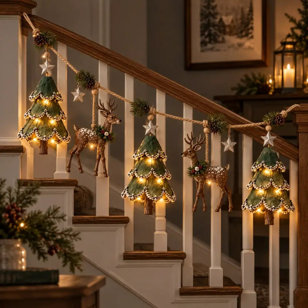 🌲🦌Guirnalda navideña luminosa con motivos de bosque✨