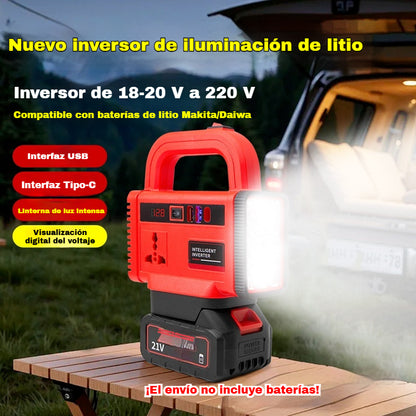 🔋🏕️🛠️Convertidor de batería de litio para herramientas de iones de litio, AC220V/DC5V/12V, convertidor para uso en exteriores.