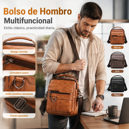 Nuevo bolso de hombro informal retro de piel de vaca de gran capacidad para hombre
