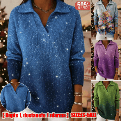 🔥【S-5XL】Pletený svetr s límcem a gradientním vzorem Dreamy Starly Sky