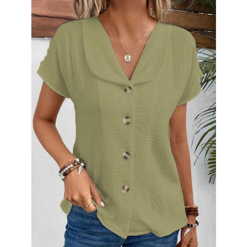 ❣️【S-2XL】 2026 verano nueva camiseta cárdigan de manga corta con botones de color sólido