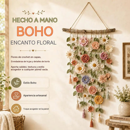 Decoración de pared estilo boho con flores de ganchillo 🌸🌿