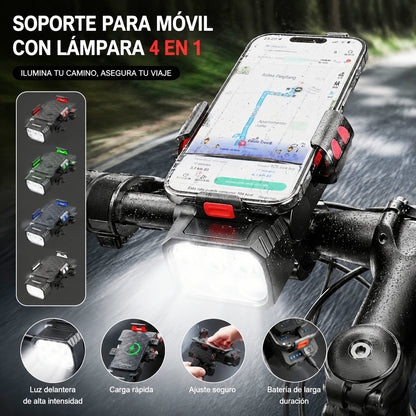 🚲💡Altavoz, luz y soporte para teléfono 4 en 1 para bicicleta de montaña, recargable.