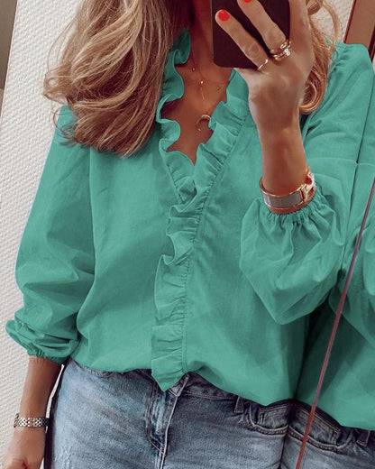 🌿✨ Blusa de mujer – Primavera/Verano, manga larga, diseño con volantes, elegante y ligera 📦