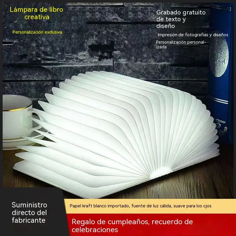 💡✨Lámpara de escritorio tricolor que protege la vista, lámpara LED de madera con páginas que se abren, set de regalo.