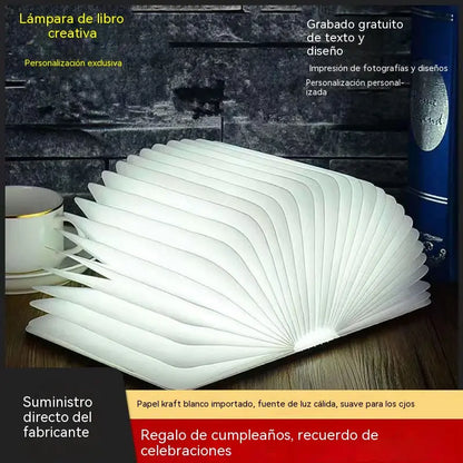 💡✨Lámpara de escritorio tricolor que protege la vista, lámpara LED de madera con páginas que se abren, set de regalo.