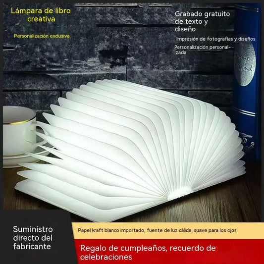 💡✨Lámpara de escritorio tricolor que protege la vista, lámpara LED de madera con páginas que se abren, set de regalo.