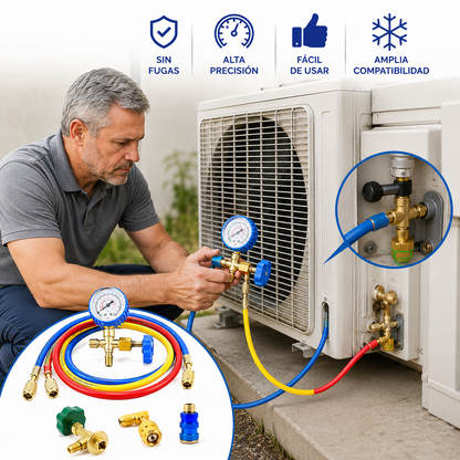 🔧❄️ Manguera de recarga de refrigerante AC R134a con manómetro – Antifugas, fácil de leer y compatible con coches, camiones o aire acondicionado doméstico – Recarga DIY segura 🚗