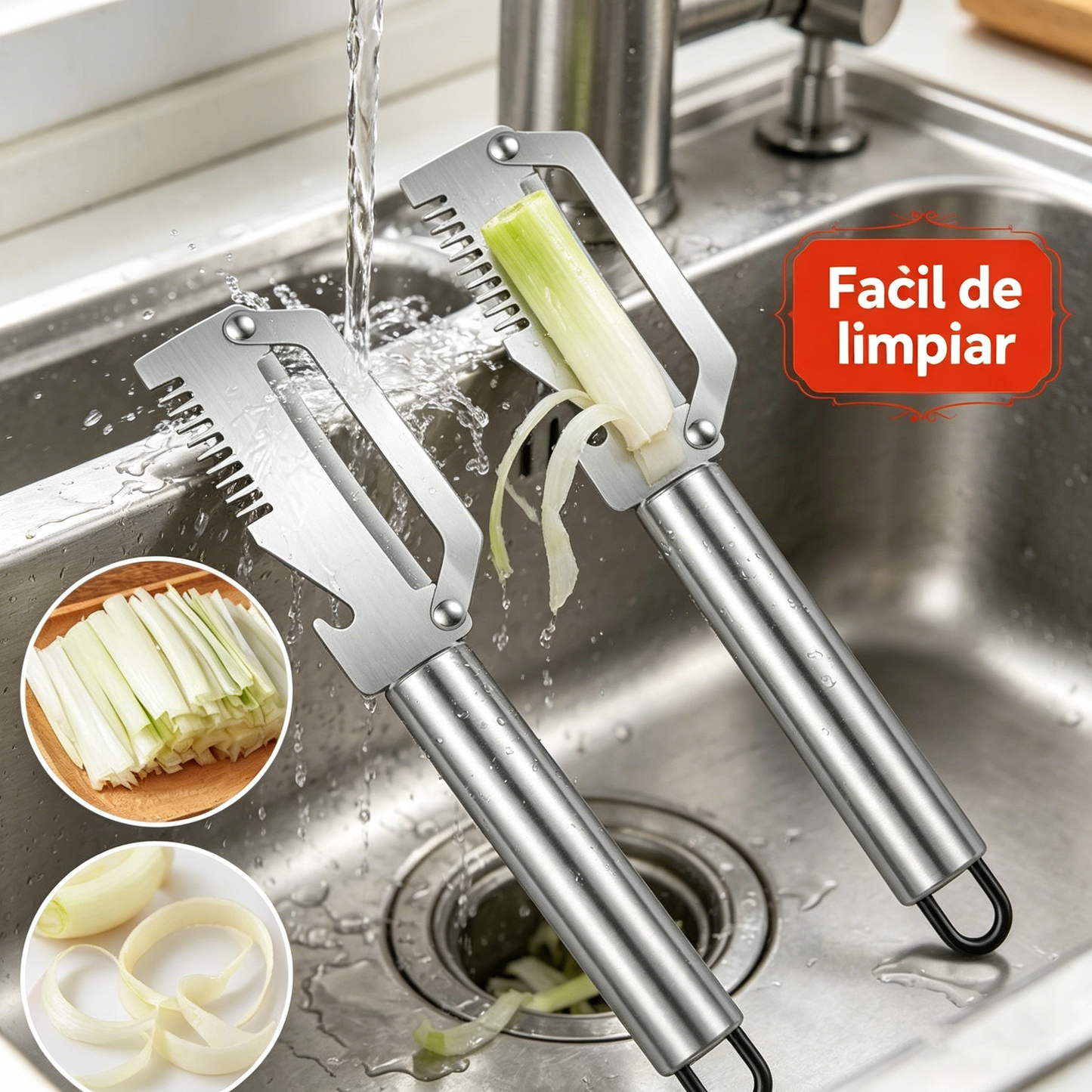 ✅【¡Compra 1 y llévate 1 gratis!】🧅🔪 Pelador de cocina multifuncional 3 en 1: ¡Pela, corta y abre tapones de botellas! 🔥